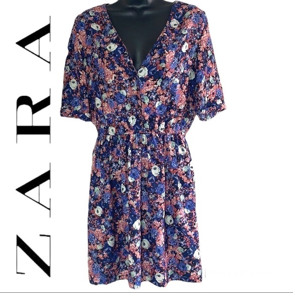 Zara Tropical  Floral Tunic Half Sleeve Casual Mini Dress Size S - Picture 2 of 14